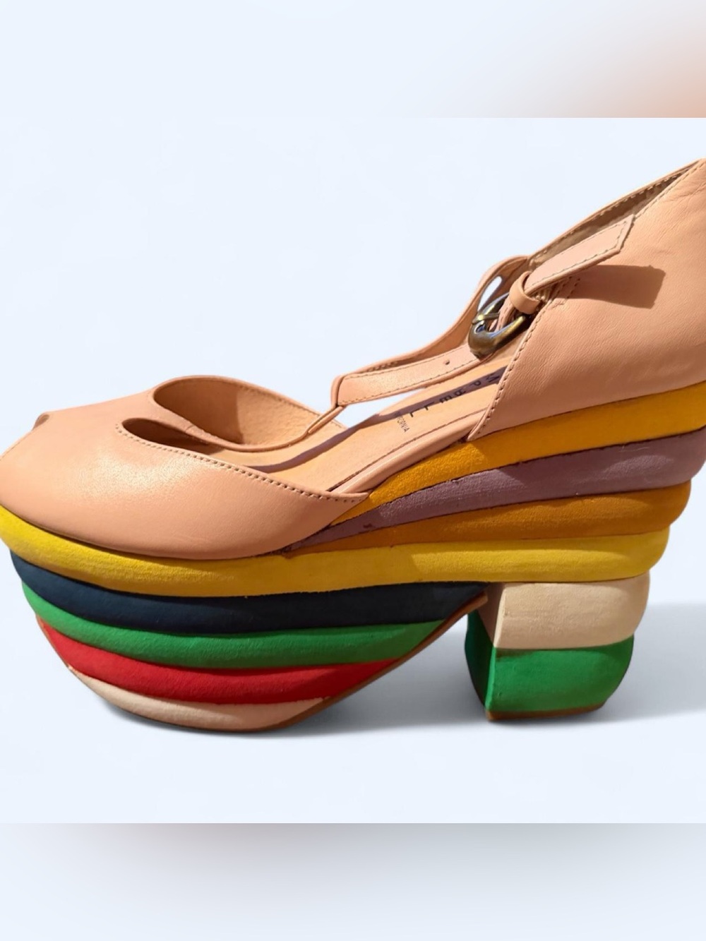Ultra Rare Jeffrey Campbell Ferragamo style platform shoe leather upper size 8